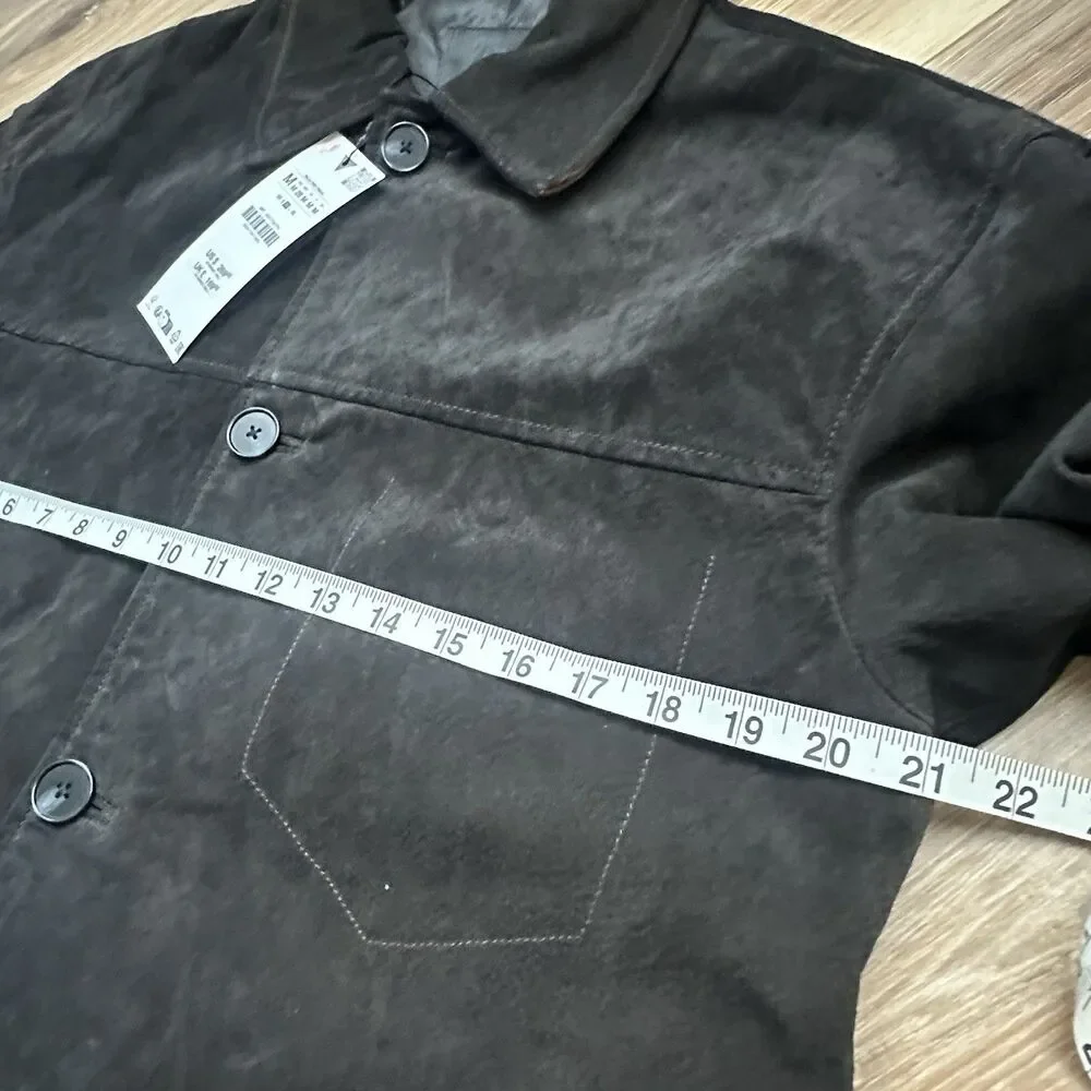 Zara Leather Collection Suede Button Up Jacket Med NWT Black Coat 4341/734/774